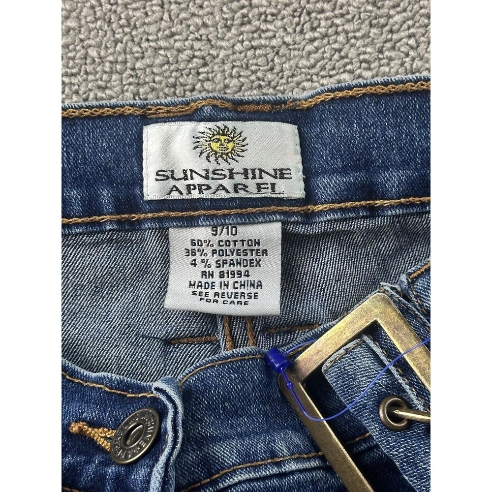 Y2K Sunshine Apparel Jeans Women 9/10 Blue Belted Flare Solid Streetwear Hippie - Picture 3 of 6